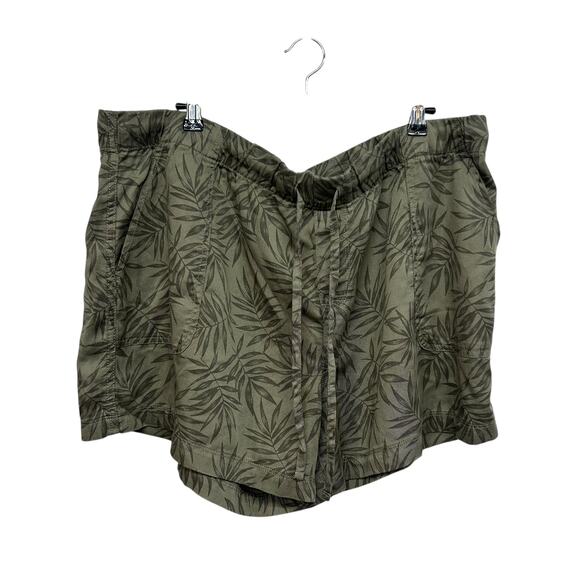GAP Lyocell Leaf Print Shorts Olive Green Tropical Summer Casual XL - Picture 1 of 7